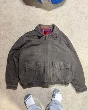 Vintage Nautica Genuine Leather Bomber Jacket with Plaid Wool Lining